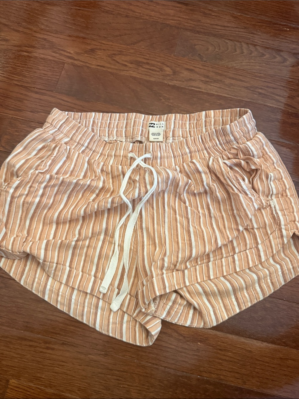 Billabong Peach and White Striped Drawstring Women's Shorts